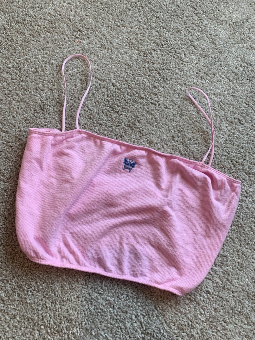 Urban Outfitters Out From Under Pink Butterfly Embroidered Cropped Camisole Top